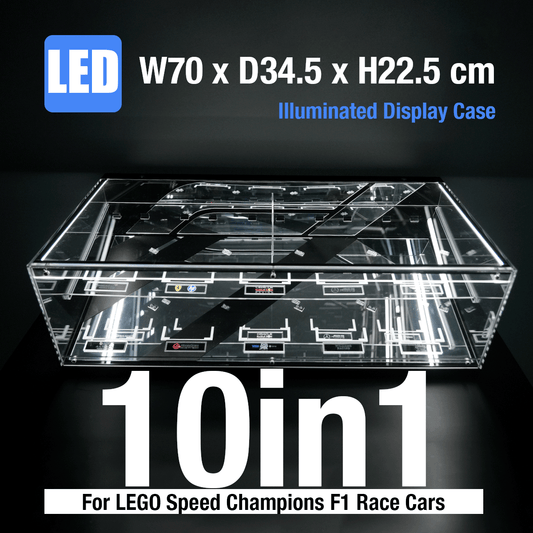 LED Display Case for LEGO® Speed Champions F1™ Series | 10 or 12 Slots | Stackable Wall Mount with Magnetic Door