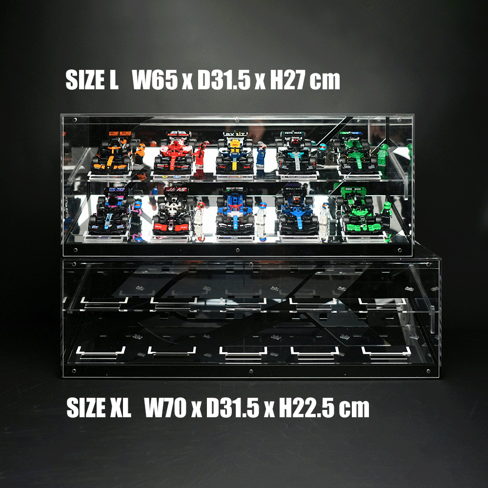 LED Display Case for LEGO® Speed Champions F1™ Series | 10 or 12 Slots | Stackable Wall Mount with Magnetic Door