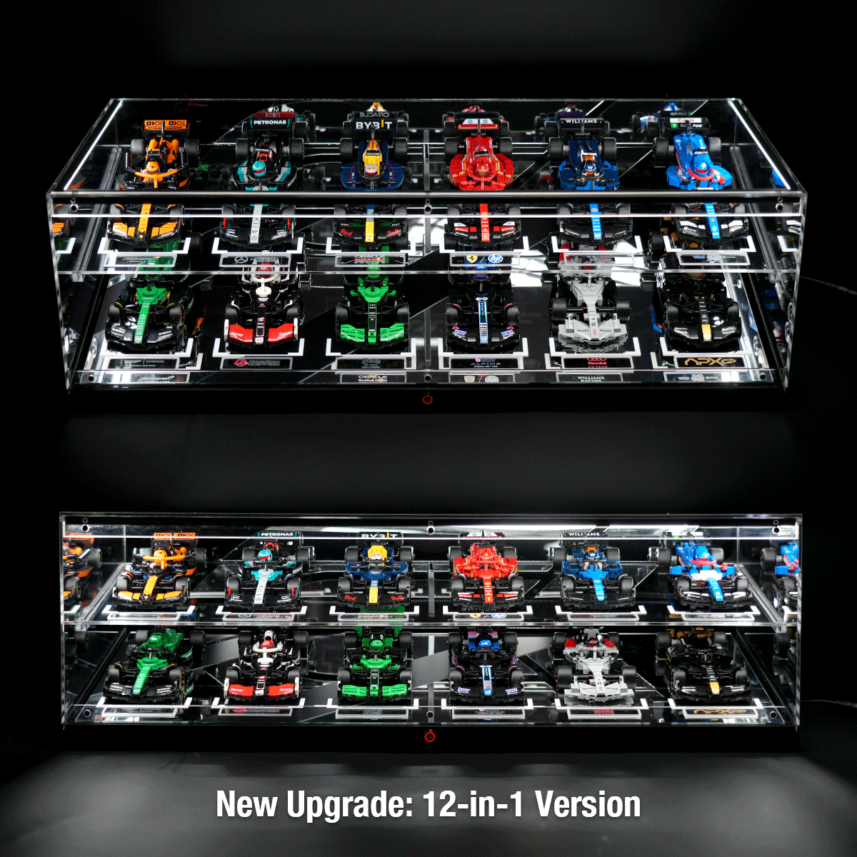 LED Display Case for LEGO® Speed Champions F1™ Series | 10 or 12 Slots | Stackable Wall Mount with Magnetic Door