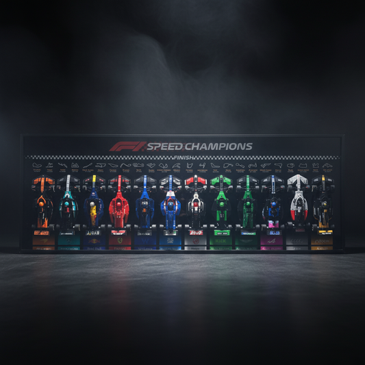The Ultimate F1 Starting Grid: Horizontal Wall Display for 12 LEGO F1 Cars | Premium Aluminum Alloy Frame | Custom Team Backdrops