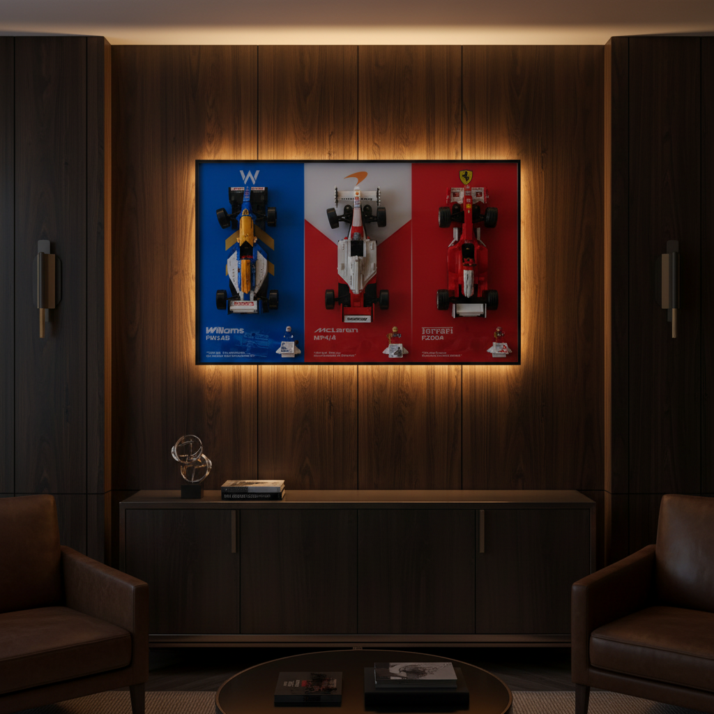 Premium Wall Display Frame for LEGO® Icons F1 Legends | Williams FW14B, McLaren MP4/4, Ferrari F2004 | 3-in-1 Aluminum Gallery Case