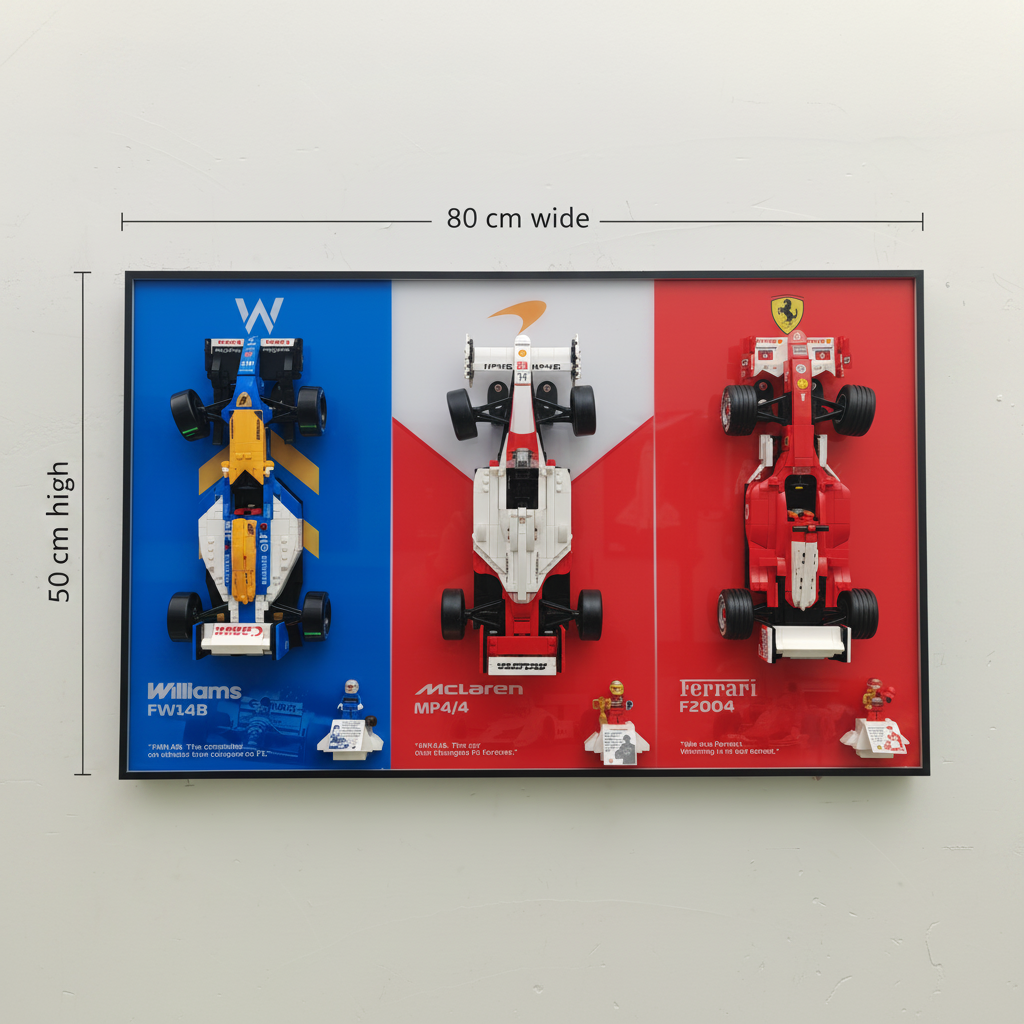 Premium Wall Display Frame for LEGO® Icons F1 Legends | Williams FW14B, McLaren MP4/4, Ferrari F2004 | 3-in-1 Aluminum Gallery Case