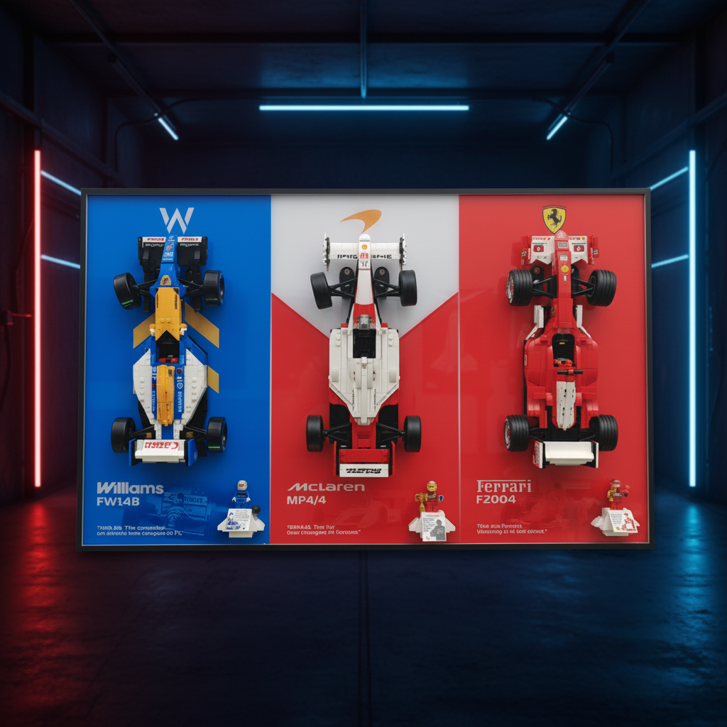 Premium Wall Display Frame for LEGO® Icons F1 Legends | Williams FW14B, McLaren MP4/4, Ferrari F2004 | 3-in-1 Aluminum Gallery Case